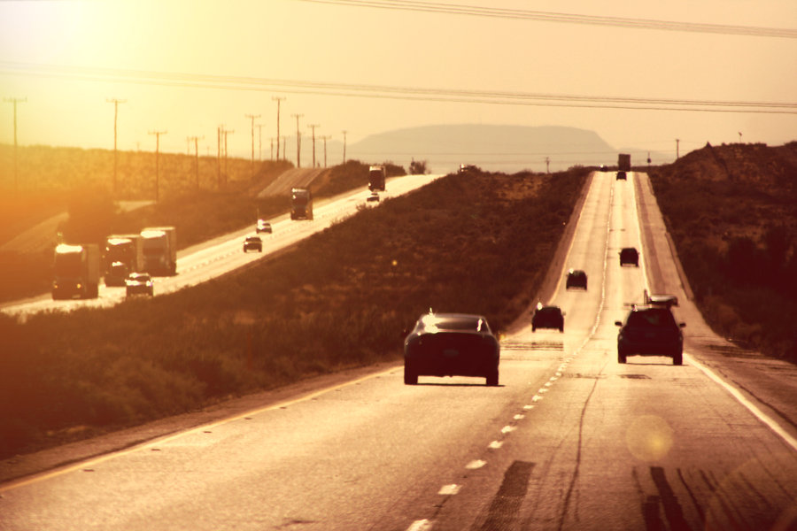 Trucks on Desert Highway