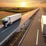 Trucks zooming on highway