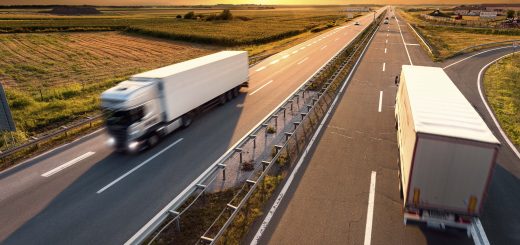 Trucks zooming on highway