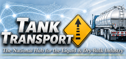 Tank Transport graphic with tanker trailer, U.S. logistics map, and liquid and dry-bulk transportation branding.
