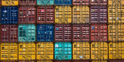 Intermodal containers stacked