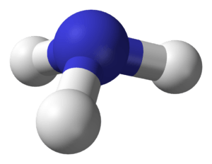 Ball-and-stick model of the ammonia molecule