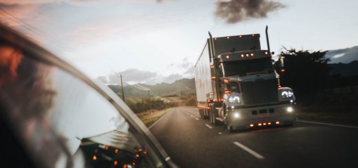 Huge truck in the evening glow