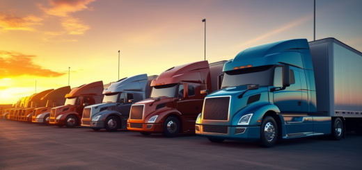 Truck Fleet Lineup in Parked During Sunset