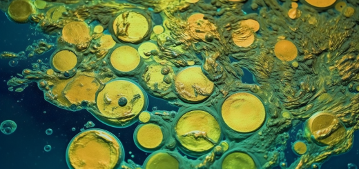 Gold coins swirling in toxic chemicals and hazardous waste