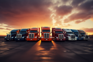 Fleet fanned out lineup with sunset behind