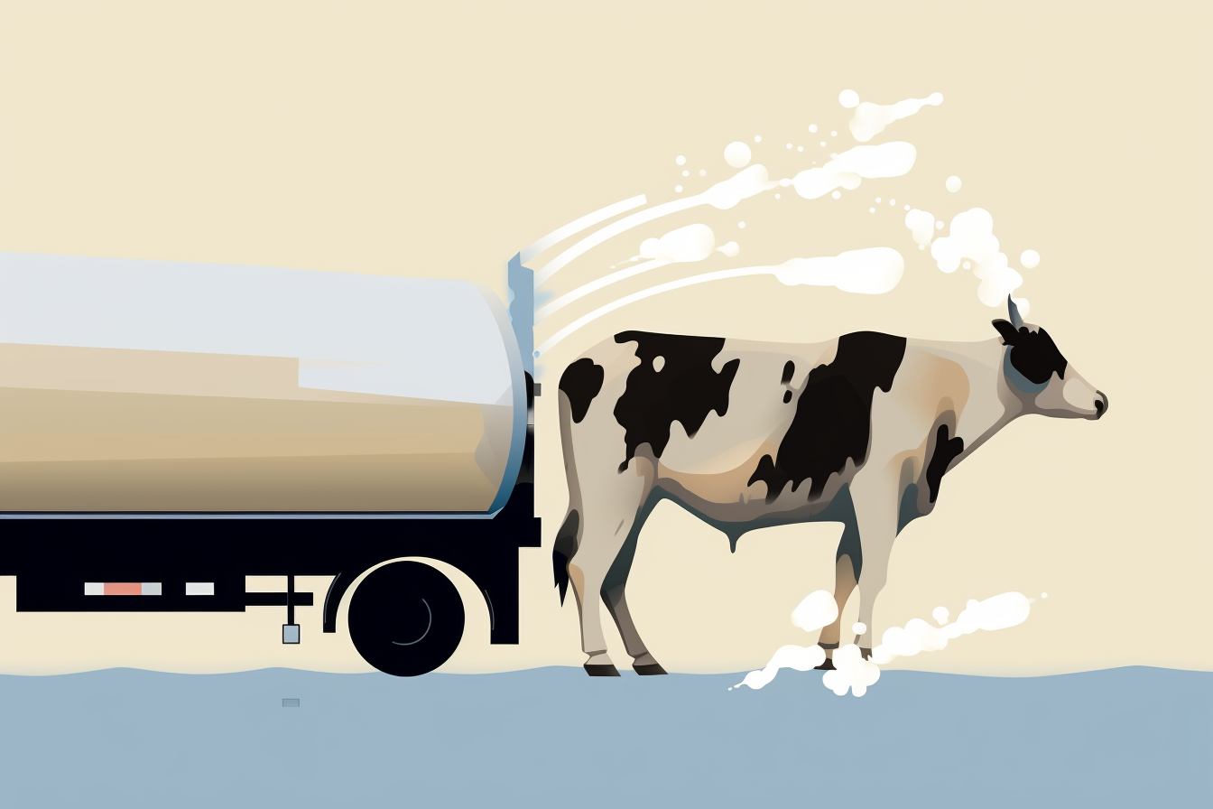Artistic rendering of a dairy cow next to a tanker