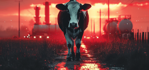 Dairy cow with red hot background