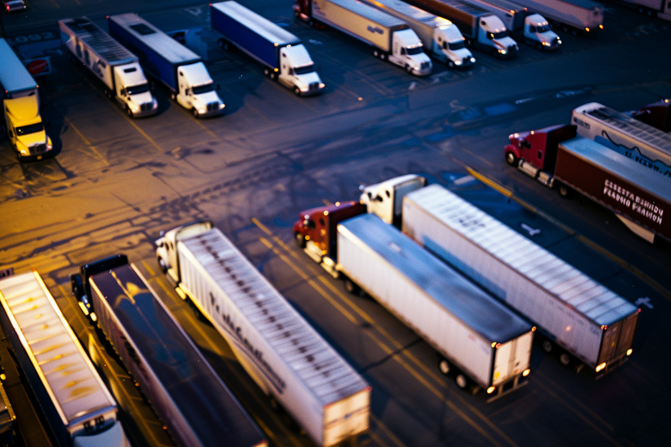 Image render of trucks from above parked in parking lot