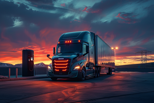 Electric Truck and EV Charger during sunset