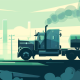 Truck emissions coming from truck on road with stacks in background in artistic render
