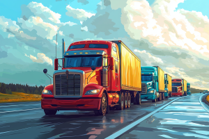 Artistic Render of Trucks on road and dusk