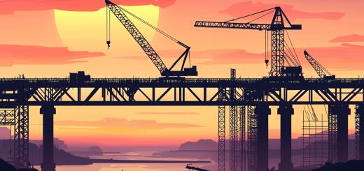 a big expansion bridge being built during a sunrise