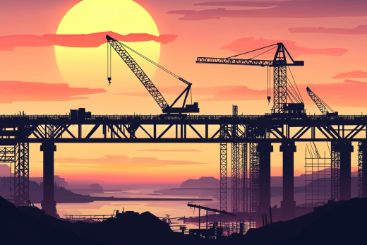 a big expansion bridge being built during a sunrise