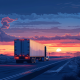 Artistic rendition of truck driving down road into the sun