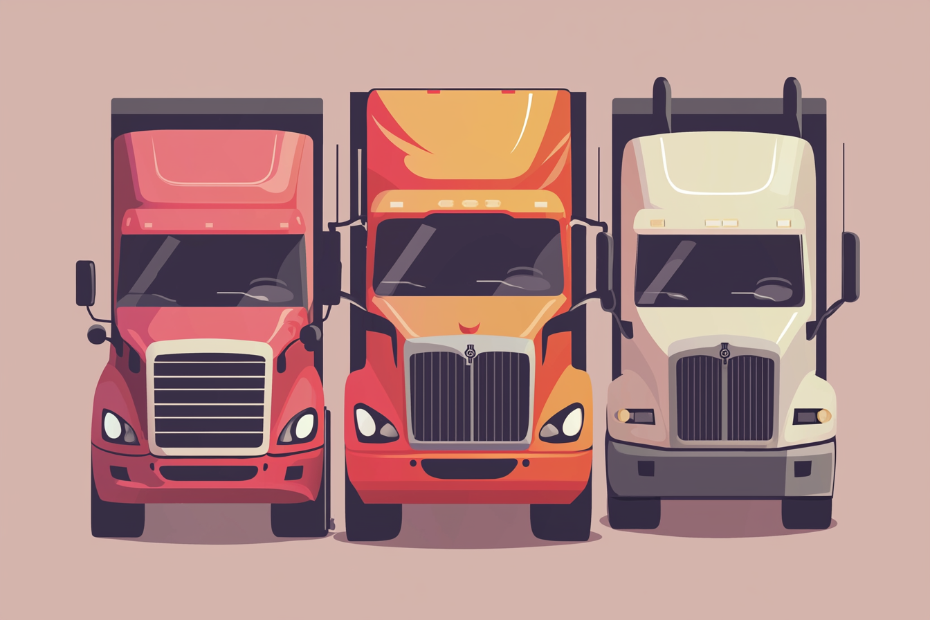 Render of a 3 trucks in line facing forward