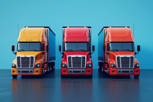 Render of a 3 trucks in line facing forward