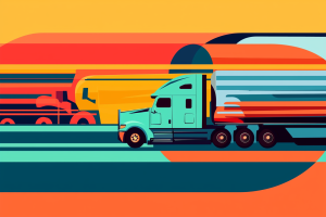 Artistic render of a Rig and tanker transporting on road