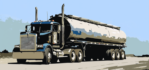 Artistic render of a Rig and tanker transporting on road
