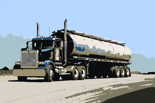 Artistic render of a Rig and tanker transporting on road