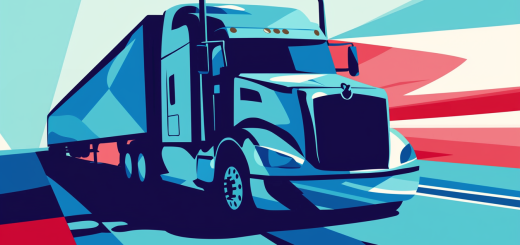 Artistic render of a Rig with trailer transporting on road