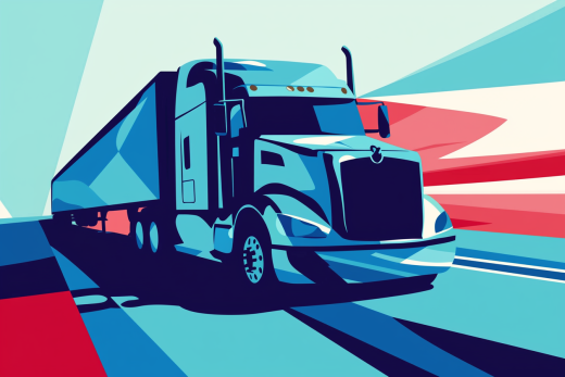 Artistic render of a Rig with trailer transporting on road