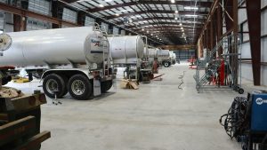 Interior view of Kraft Tank’s 10‑bay La Porte, Texas service facility