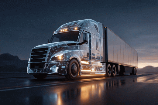 Truck with data of truck appearing as it drives