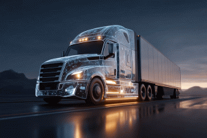 Revolutionary AI Fleet Safety Technology 2025 – A Look at Smarter, Safer Trucking 16 Truck with data windows appearing as it drives
