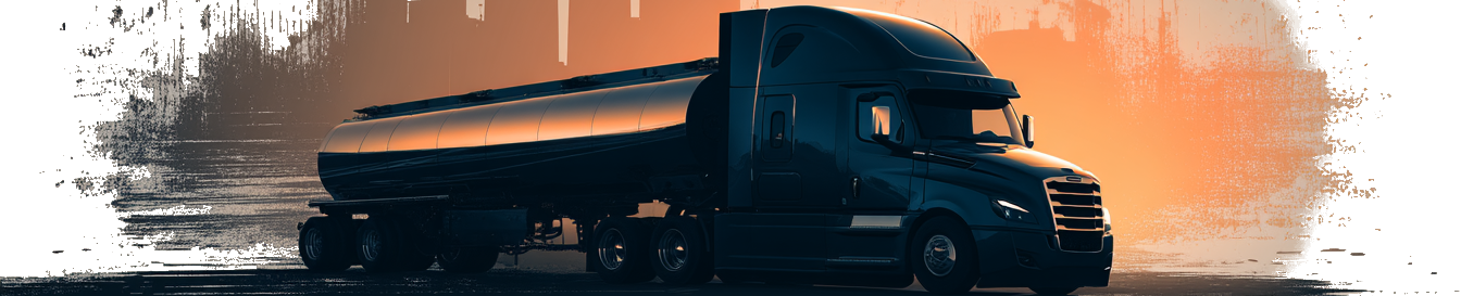 Tanker with city in amber-steel-blue background