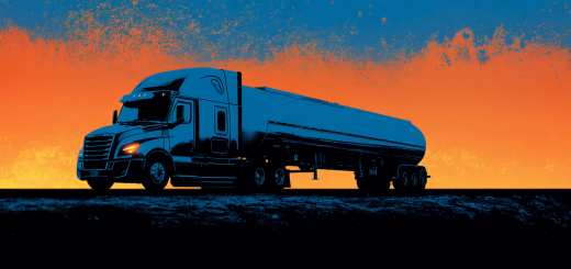 Tanker with amber-steel-blue background