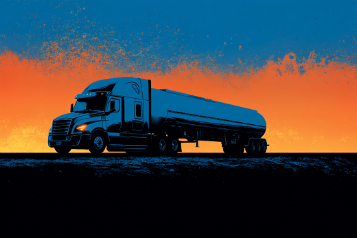 Tanker with amber-steel-blue background