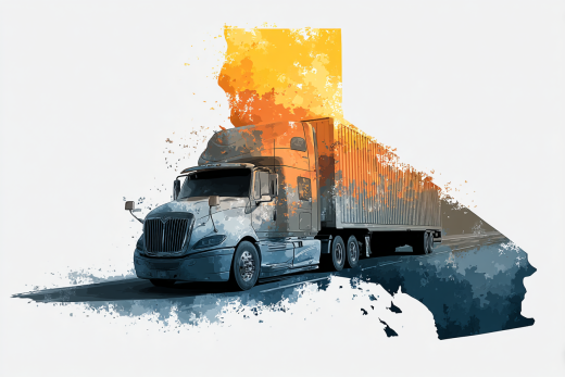 California state with a truck with trailer