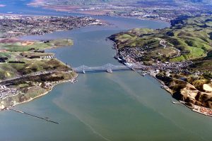 California crude by truck: Disruptive 9‑Fact Deep Dive into Pipeline Idling 3 Aerial view of Carquinez Strait with the Carquinez Bridge in the foreground and the Benicia-Martinez Bridge in the distance.