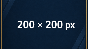 Small Sidebar Navy blue 200×200 pixel square ad placeholder with white size text and gold border.