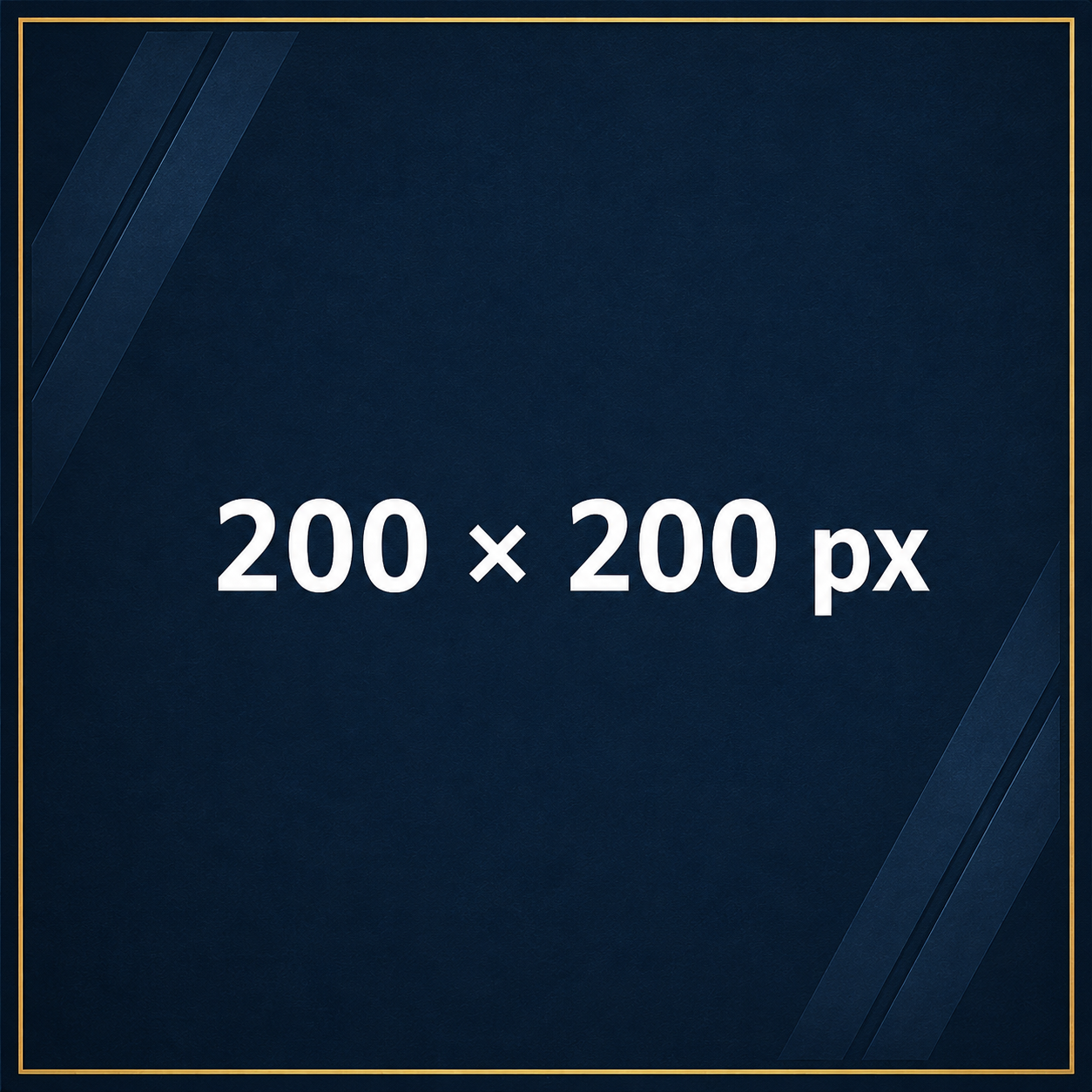 Small Sidebar Navy blue 200ร200 pixel square ad placeholder with white size text and gold border.