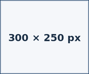 Sidebar Ad 1 Sidebar Ad White 300ร250 pixel ad placeholder with navy size text and blue border.
