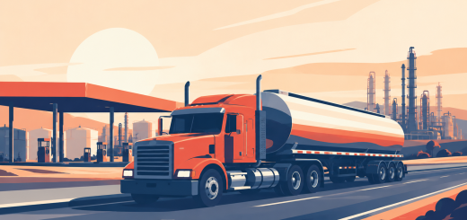 U.S. fuel supply tanker truck near refinery and fuel terminal