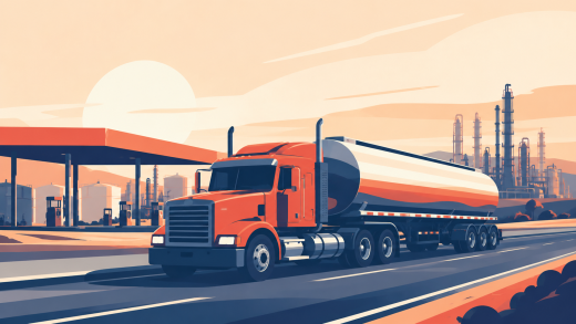 U.S. fuel supply tanker truck near refinery and fuel terminal