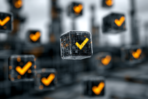 EPA Exempts 1.76 Billion RINs, Extends 2025 RFS Deadline to October 1 3 Translucent data blocks with orange check marks over a blurred industrial background