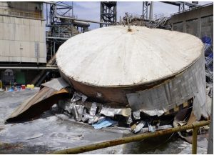 Fatal Tank Stayed in Service After “Not Fit” Warning, CSB Says 5 Collapsed shell and roof of G Tank at Nippon Dynawave’s Longview, Washington, mill after the May 26, 2026 failure
